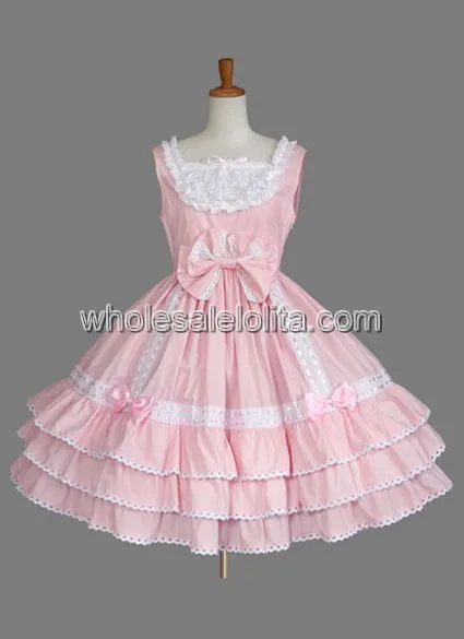 

Cute Multi-layer Pink Bow Cotton Sweet Lolita Dress Sleeveless Ball Gown Gothic Dress Lolita