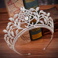 wedding hair jewelry accessories for women crystal flower leaf rhinestone large noiva tiaras and crown bride coronal diadem bh