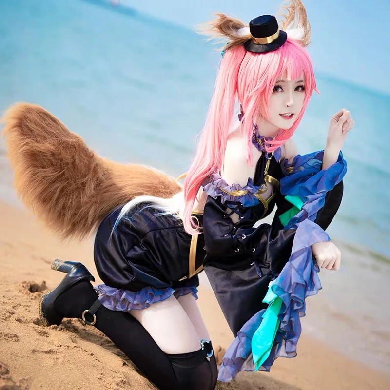 Аниме Fate/Grand Order Tamamo No Mae черный волшебный наряд сексуальная униформа + Ухо Хвосты