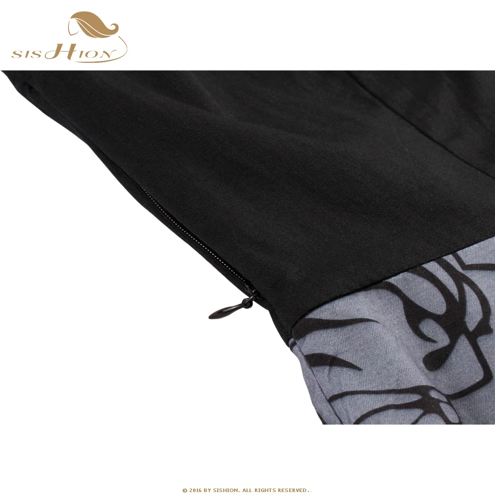 SISHION Spring A-line Dress Turn-Down Collar Women Elegant 3/4 sleeves Party Patchwork Vintage Dresses buttons Vestido VD0612 | Женская