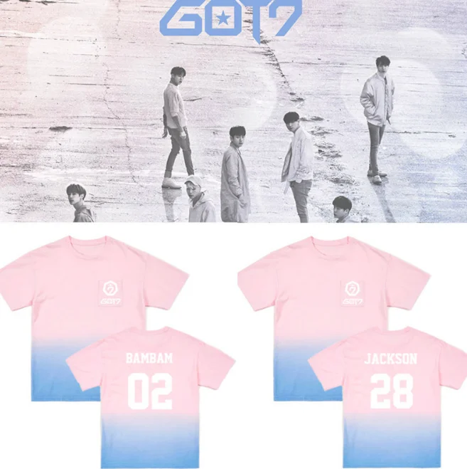 KPOP получил 7 JR BamBam же lettles градиент короткий рукав Футболка|short sleeve|tshirts shortshort tshirt |