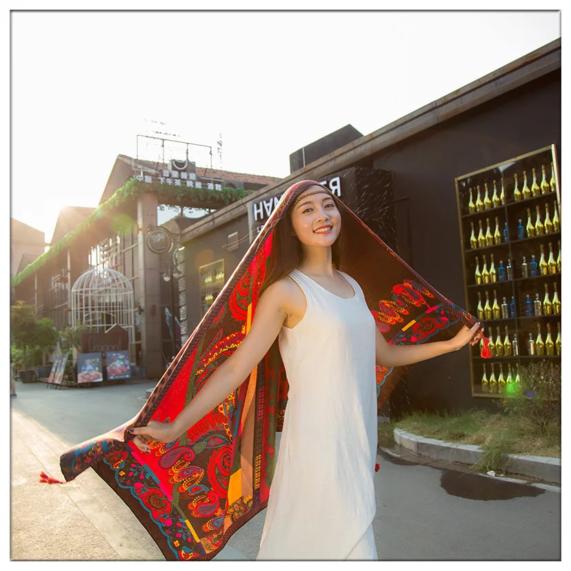 Женский шарф с принтом в народном стиле мягкий длинный шифоновая шаль Прямая