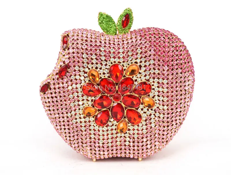 Розовый Apple Форма вечером кошелек Diamond Crystal партия клатч Для женщин Роскошные свадебные мешок фруктов Мода дамы кошелек сумочка sc146-b