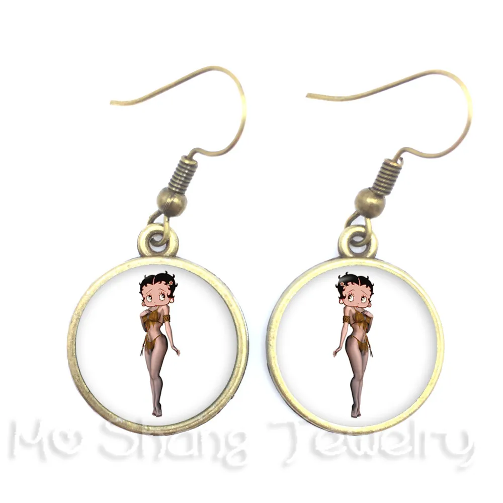 Стеклянные кабошоновые серьги капли Betty Boop с художественным рисунком Подвески