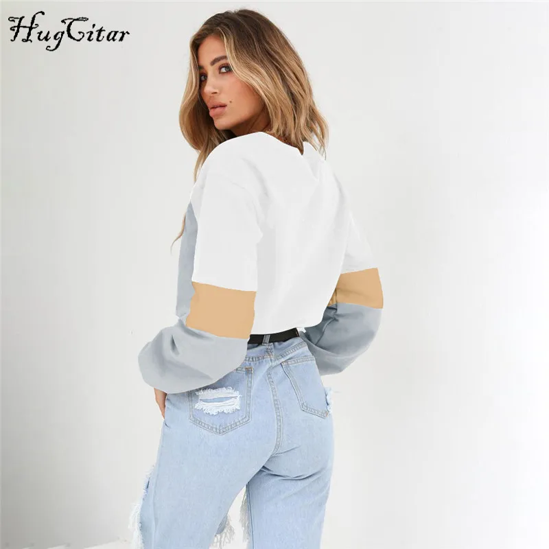 Hugcitar Повседневная, Лоскутная, с длинным рукавом Топы Новая Осенняя Женская мода толстовки