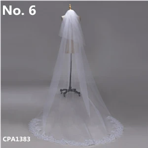 No.6 CPA1383 White White Ivory Wedding Veil 3m Long Short Bridal Veils Lace Appliqued Edge Cathedral Wedding Veil Wedding Accessories Voile Mariage - Цвет: No.6 CPA1383 White
