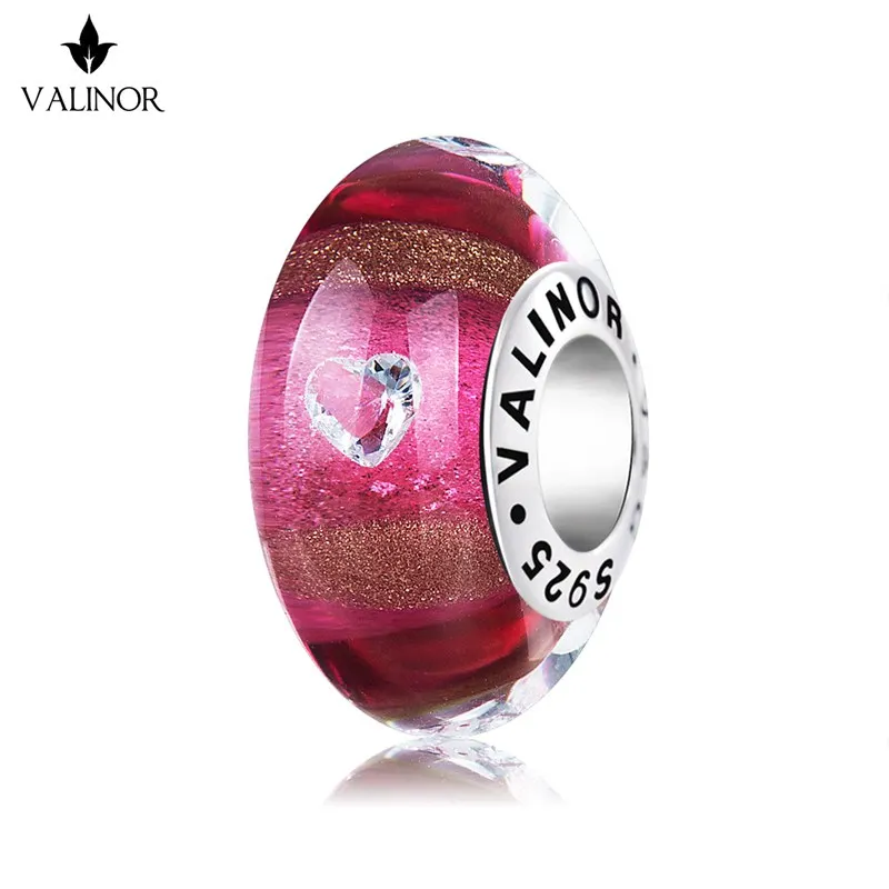 

Laminated gold sand heart-shaped zircon murano glass beads charms 925 Sterling Silver fit Bracelets Jewelry Trendy JKLL019