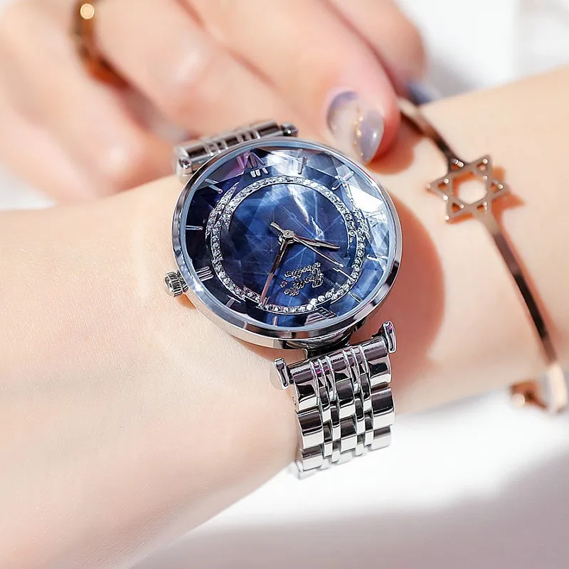 Роскошные женские часы со стальным браслетом серебряные розовые золотые