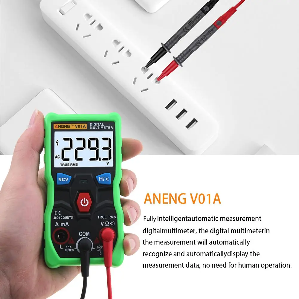 ANENG V01A 4000 отсчетов True-RMS Кнопка Автоматический цифровой мультиметр AC DC напряжение тока ом метр