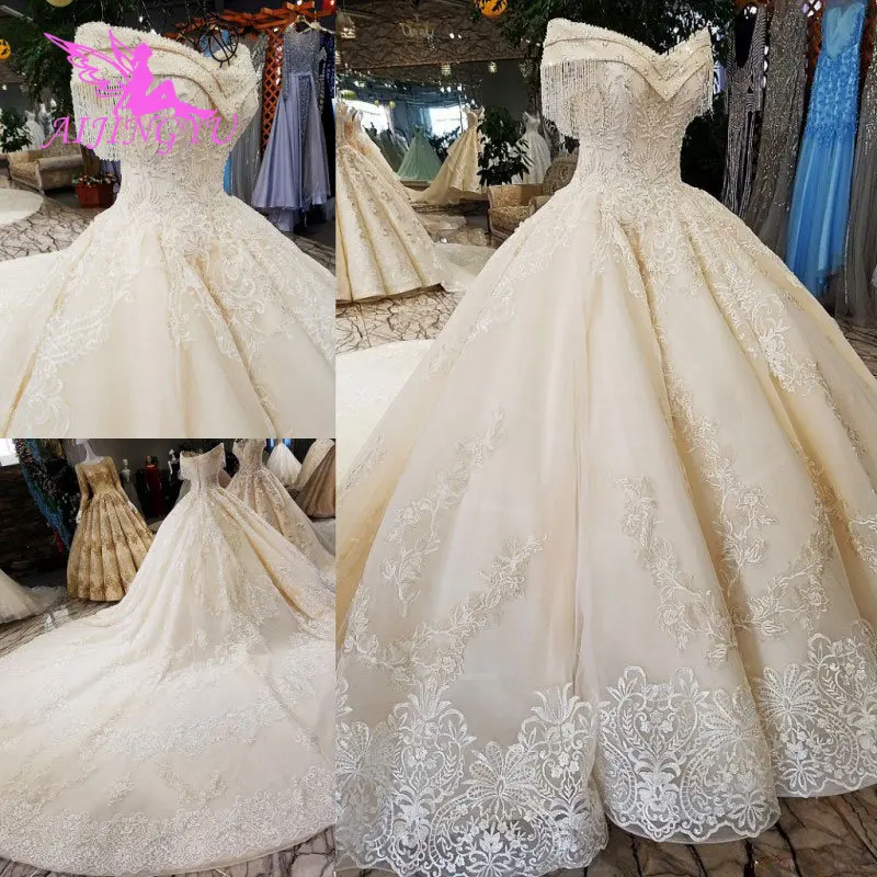 

AIJINGYU Sequin Ball Gown Plus Size Bridal Gown Antique engagement Sexy This Season'S Lace Top Civil Wedding Dress