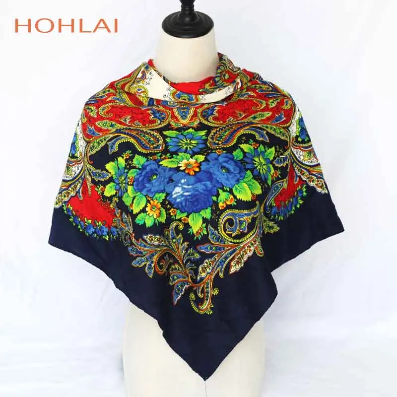 3 Big Square 120*120CM Twill Scarf Bohemia Ethnic Flowers Vintage Style Winter Autumn Muslim Woman Lady Scarf - Цвет: 3