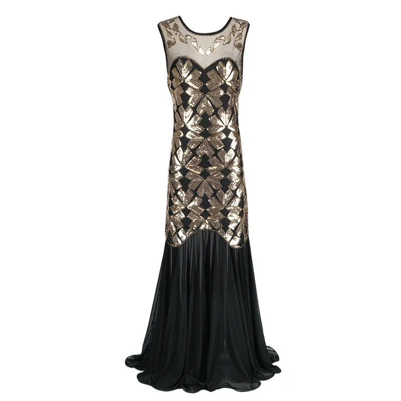 Женское длинное блестящее платье Гэтсби Прозрачное в стиле ретро 1920|Женские