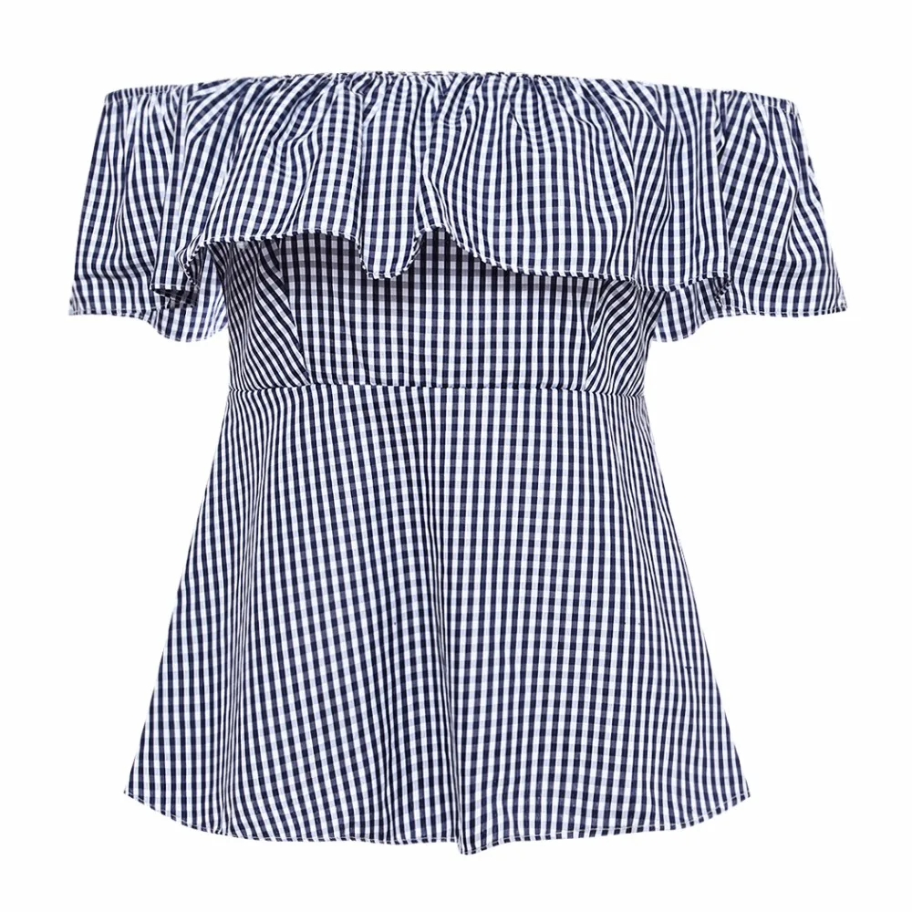 Женская блузка летняя 2017 с рюшами открытыми плечами Blusas повседневная коротким