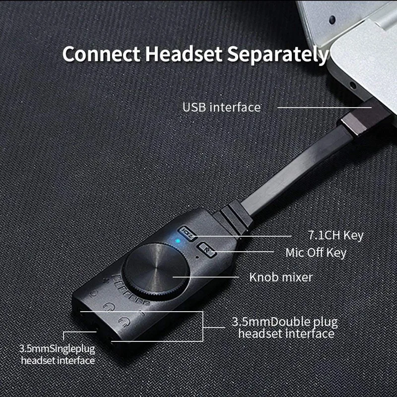 Black Аудио Usb интерфейс Виртуальный 7,1 канальный аудио Usb адаптер Звуковая карта адаптер 3,5 мм микрофон и аудио свободный диск один ключ 7,1 CH EMC - Цвет: Black