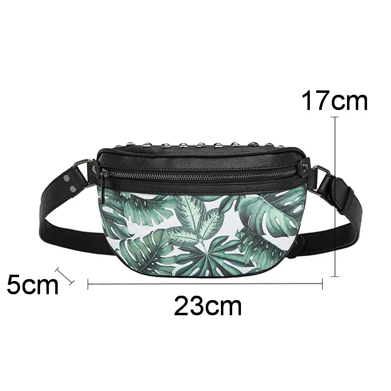 

DIINOVIVO Summer Beach leaf Printing Woman Waist Bag Rivet Chest Bag Female Fanny Pack New Phone Pouch Bum Bags Unisex WHDV1134