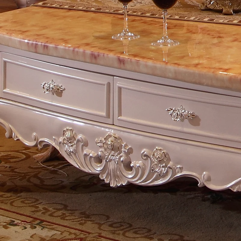 Европейский стиль резной мраморный стол из цельной древесины/журнальный