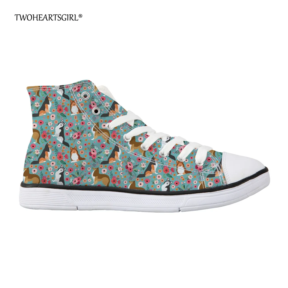 

Twoheartsgirl Fashion Women High Top Canvas Sneakers Shoes Women's Sheltie Ankle Lace Up Ladies Ankle Canvas Shoes Woman