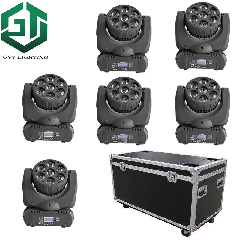 

6pcs flightcase packing DMX512 Stage lights led beam moving head RGBW 7x12w the brightest beam led lighting dj disco lighting