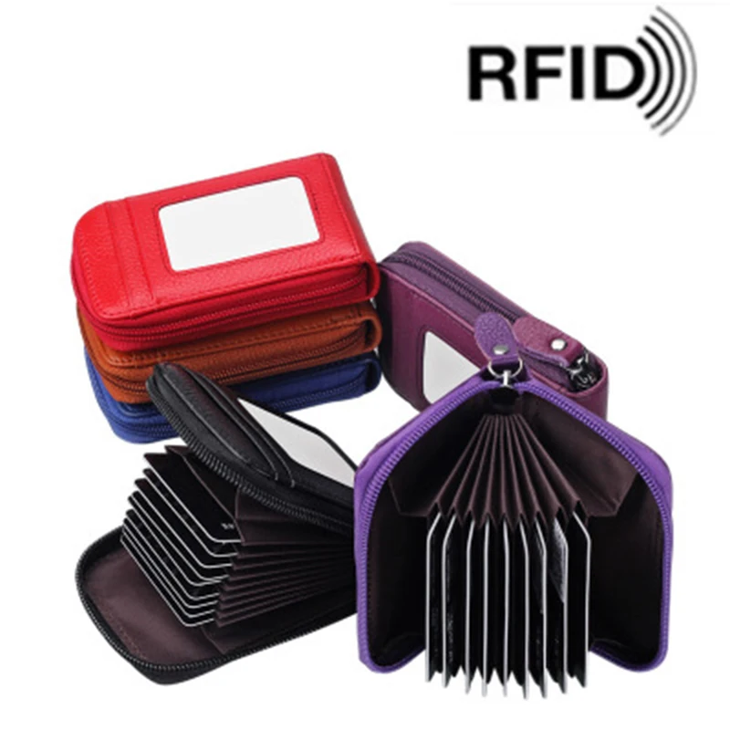 

BONAMIE Fashion Leather Wallet Zipper ID Credit Card HolderBrand Unisex RFID Card Holder Organizer Bag Purse Large Capacity