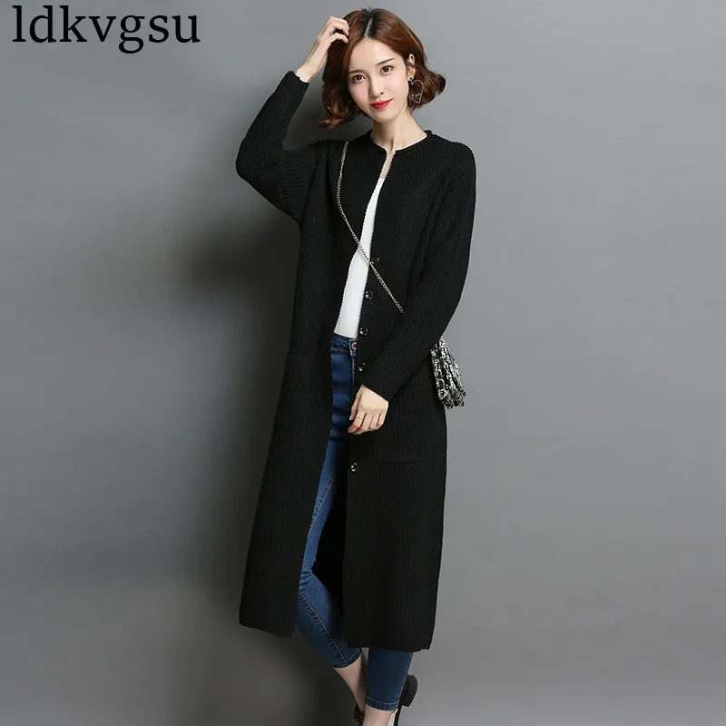 Женский длинный кардиган оверсайз Свободный вязаный с длинными рукавами и