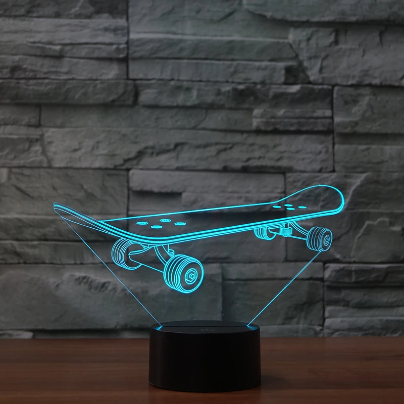 3D Оптическая иллюзия настольная лампа/3D ночник 7 цветов LED лампа скейт доска для