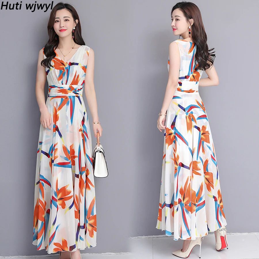 2021 принт шифоновое пляжное платье для отдыха в винтажном стиле Сезон лето 3XL
