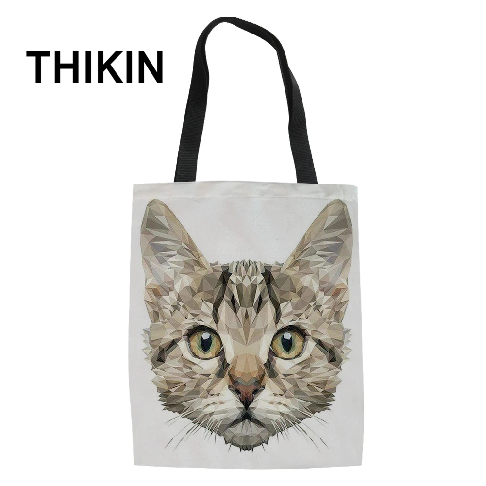 THIKIN Tote Женская Повседневная сумка с милым мультяшным цветком котом большая Холщовая Сумка на плечо Студенческая посылка для хранения книг складная сумка для покупок