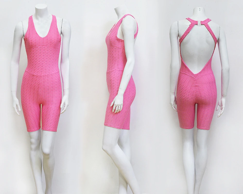 Женский сексуальный розовый Облегающий комбинезон для фитнеса боди с открытой