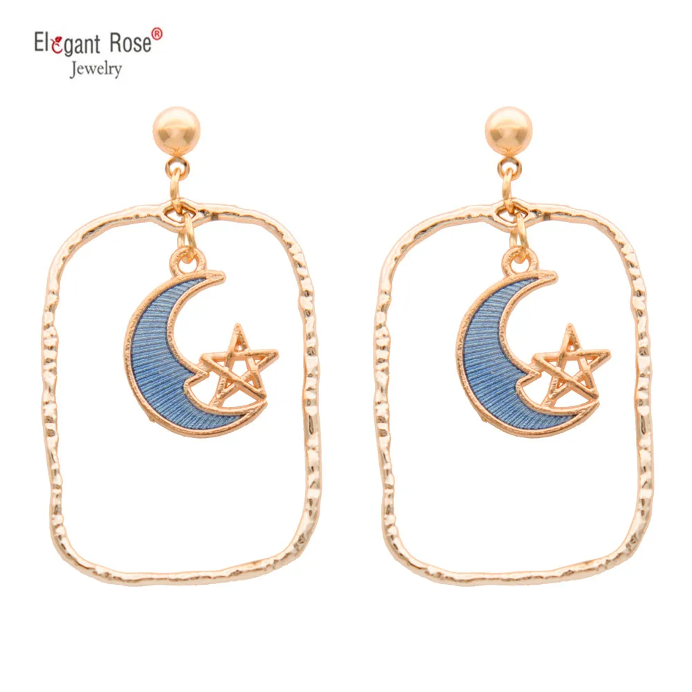 Милые корейские большие серьги в стиле бохо С Золотым Полумесяцем и звездой для