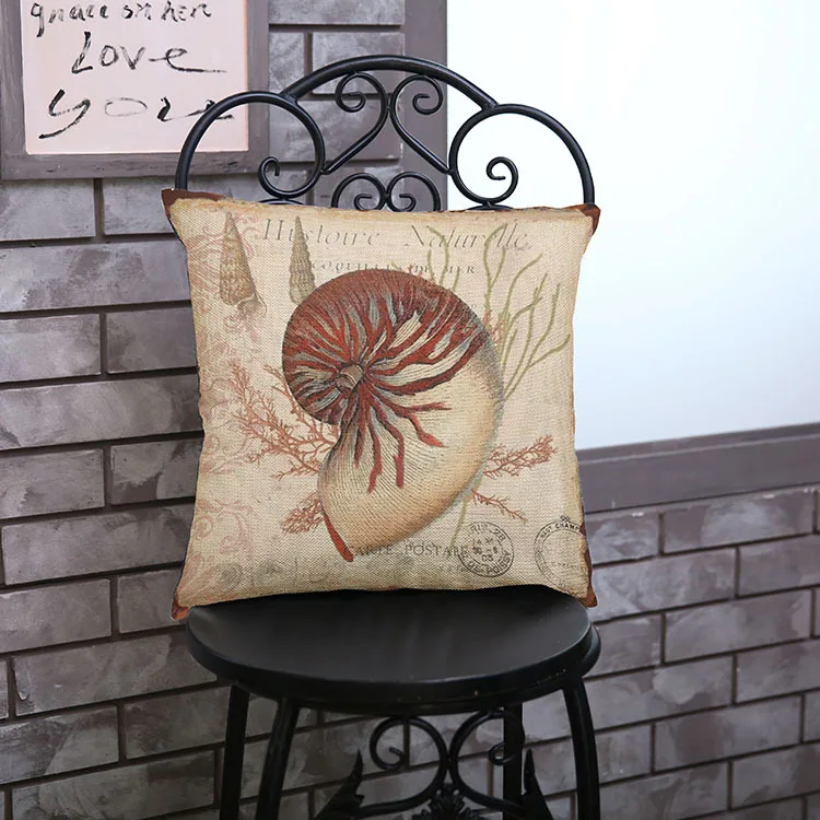 Квадратный хлопковый льняной чехол для дивана в стиле морского океана морской