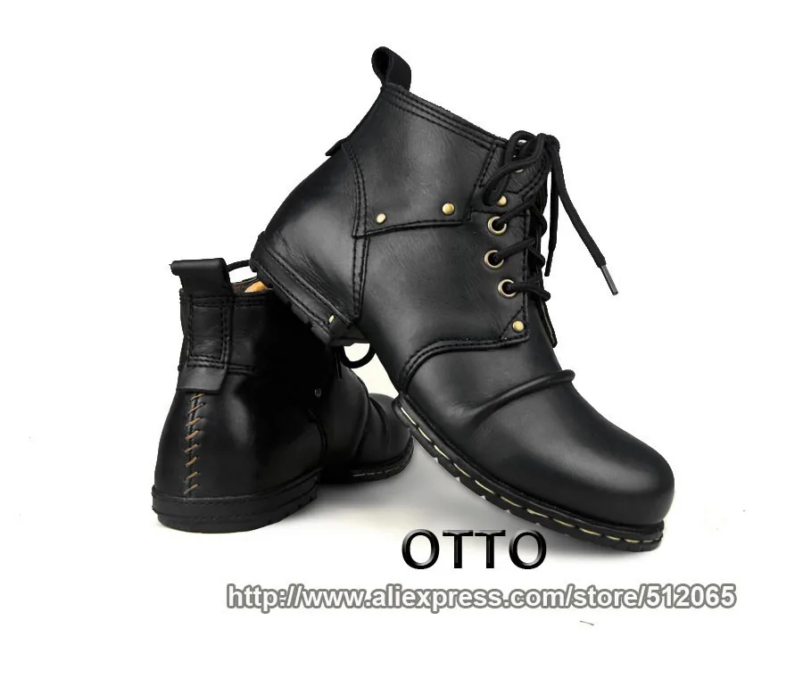 BLACK OTTO ZONE/Мужская обувь ручной работы из натуральной коровьей кожи; ботильоны на шнуровке; мужская обувь на меху; зимние ботинки - Цвет: BLACK