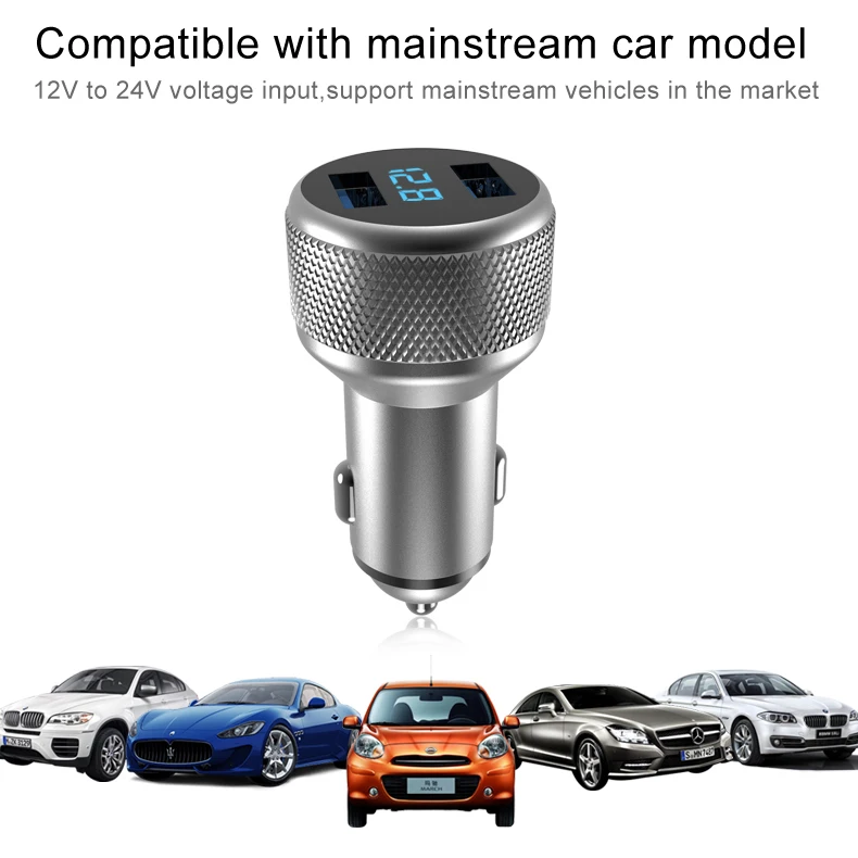 GUSGU Мини Автомобильное зарядное устройство, автомобильное USB Carger для iPhone/samsung/Xiaomi быстрое зарядное устройство 3.1A светодиодный дисплей адаптер двойной автомобильное зарядное устройство