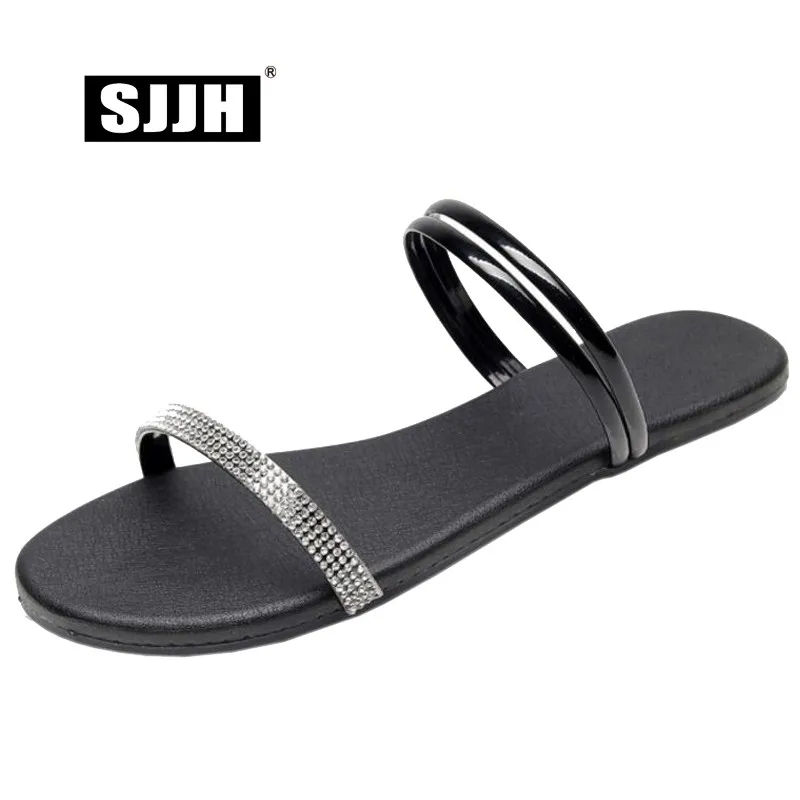 Женские босоножки из лакированной кожи SJJH на плоской подошве с открытым носком и