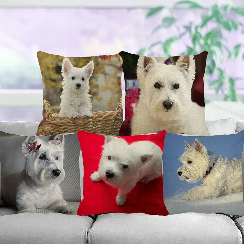 XUNYU милый чехол для фотографий West Highland White Terrier льняная Подушка Чехол Детская софа