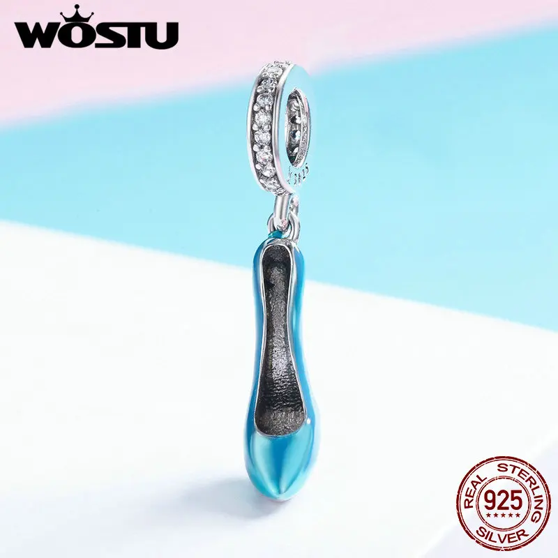 WOSTU Настоящее серебро 925 пробы синий Высокий каблук бусины Висячие подходят