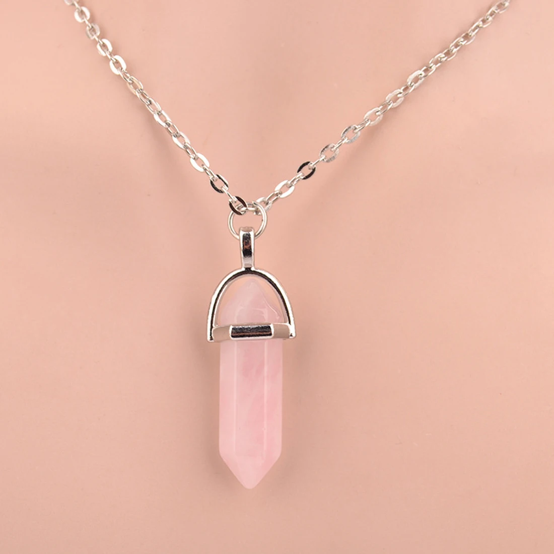 Шестиугольная колонна Кварцевые ожерелья подвески из натурального камня