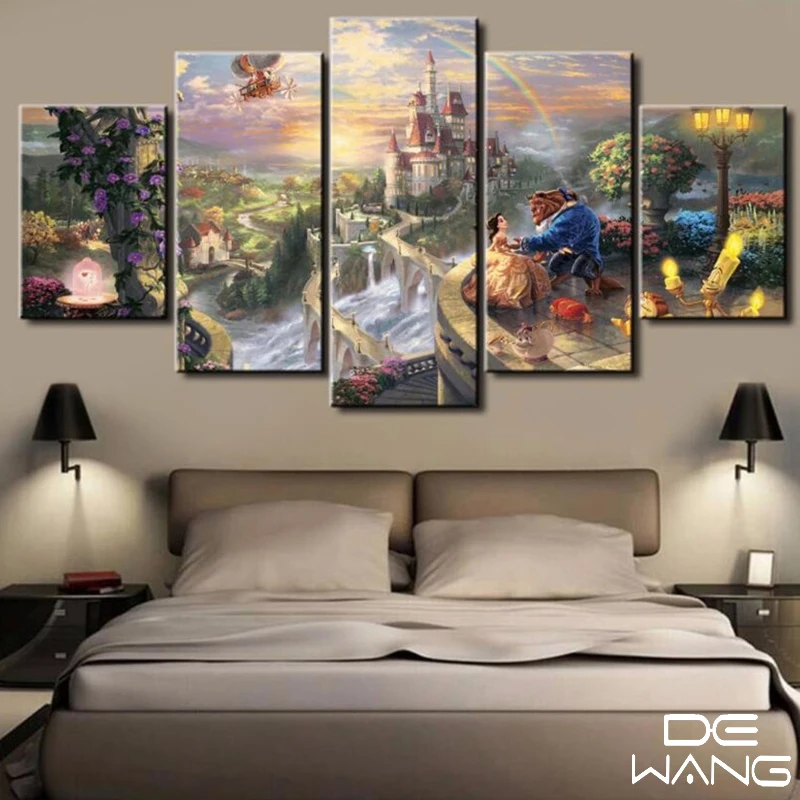 5 Панель холст Книги по искусству Unframed Wall картина сказка Красота и