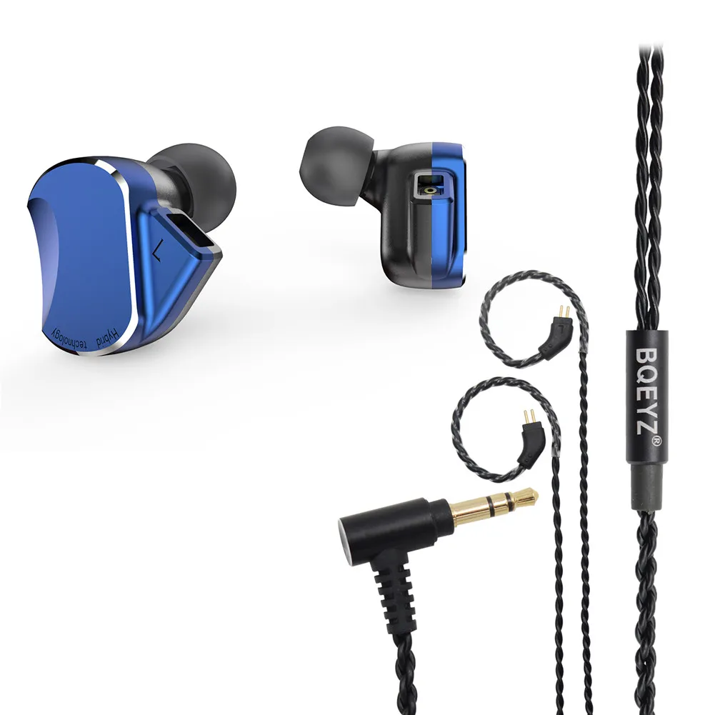 Blue without mic BQEYZ BQ3 HiFi наушники металлический корпус Спортивная гарнитура 3 сбалансированные арматура 2 динамические драйверы в ухо монитор - Цвет: Blue without mic