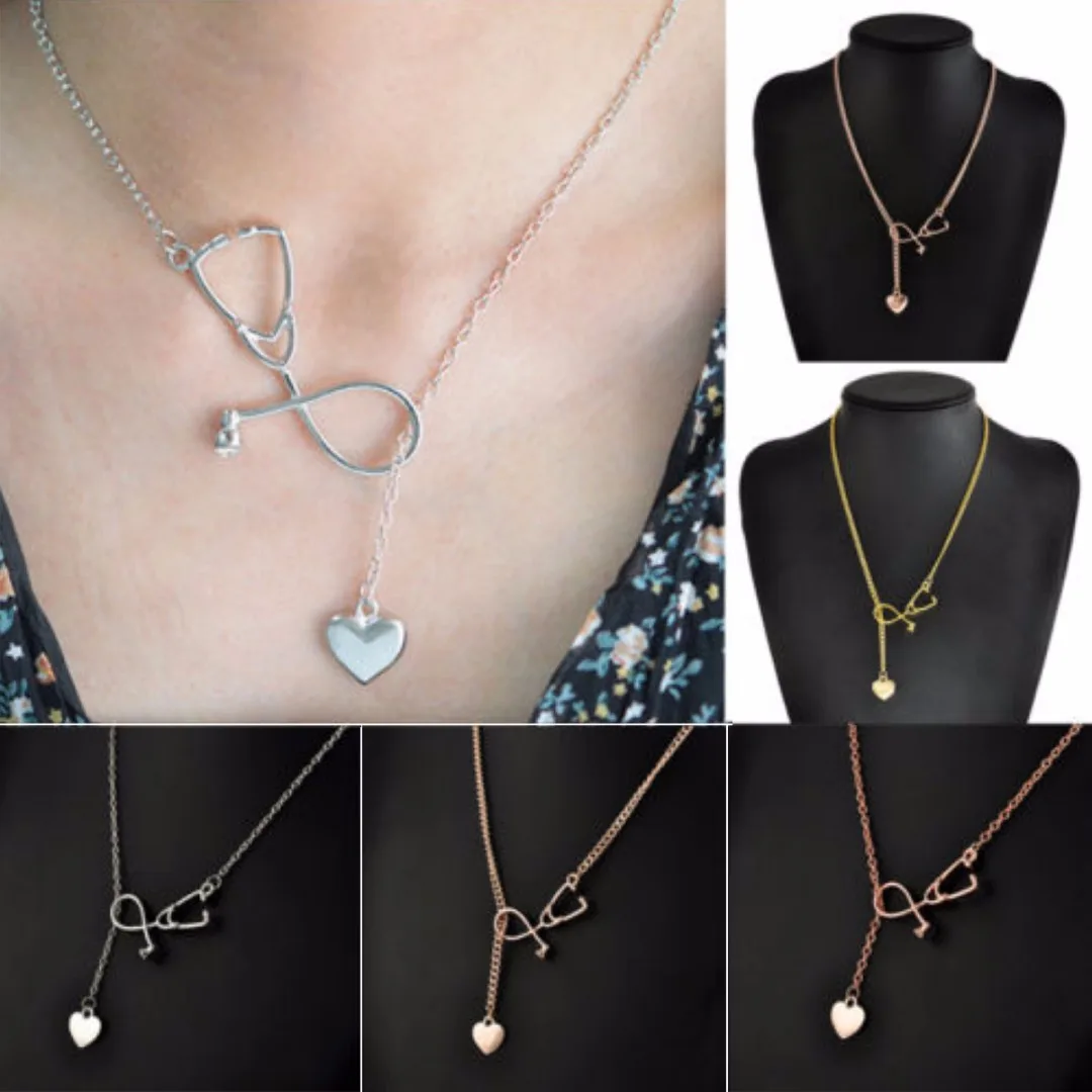 4 цвета доктор медсестра стетоскоп Лариат сердце кулон цепочка ожерелье