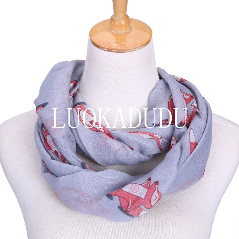 

Latest New Small Fox Print infinity Scarf Women Animal Shawl Soft Voile Scraves Wholesale 10pcs/lot Free Shipping
