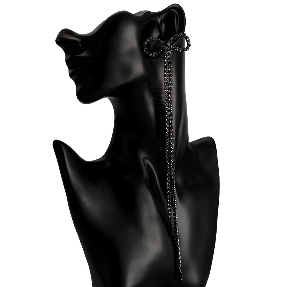 Модные женские длинные серьги Стразы с бантом кисточками для вечерние висячие