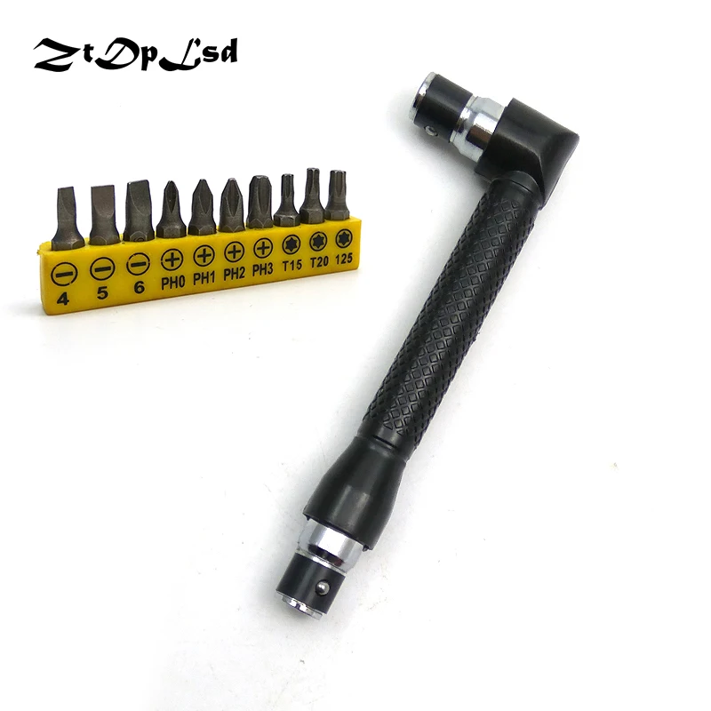 

ZtDpLsd 1Pcs 6.35mm 1/4" Hex L-shape Double Head Socket Wrench +10Pcs In 1 Screwdriver Bit Utility Car Machines Equipment Tool