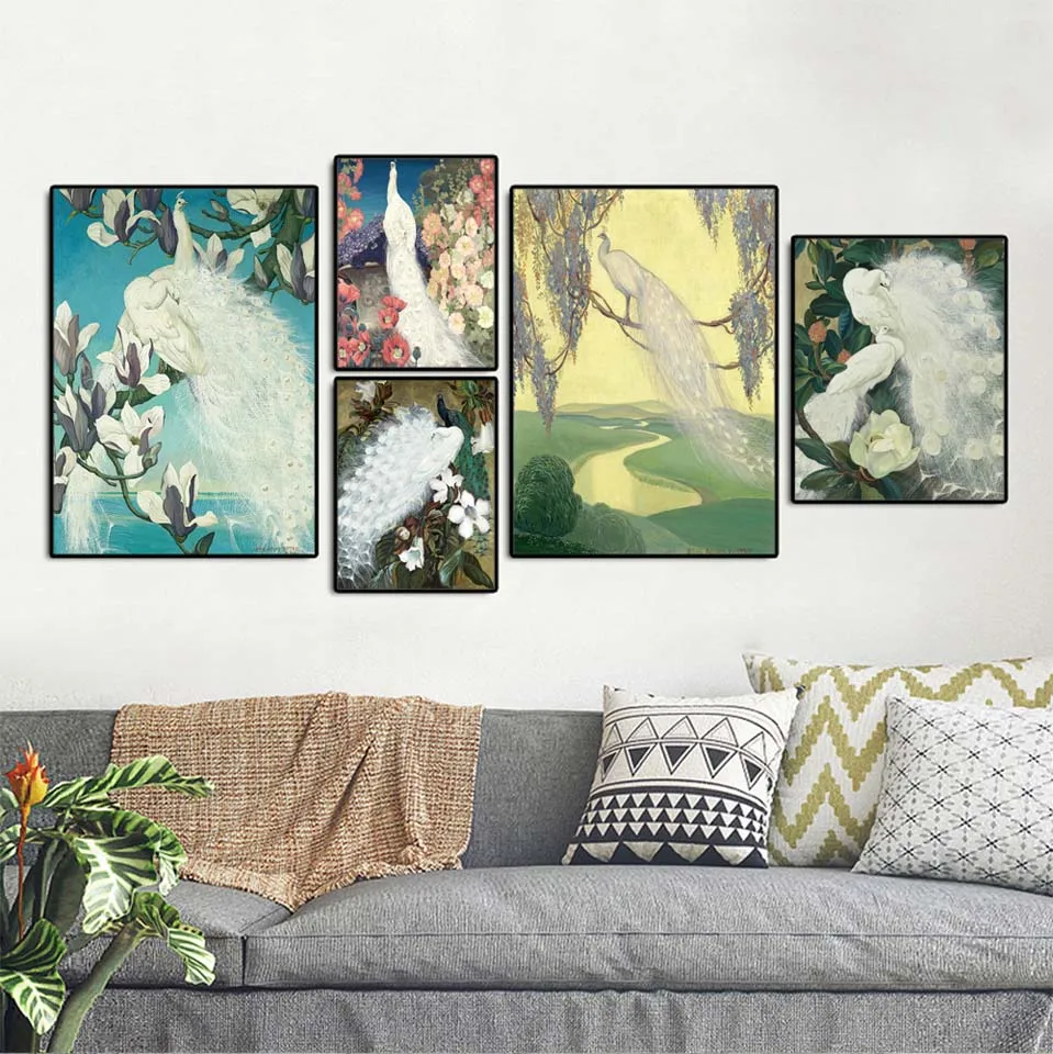 Vinsonloud Nordic Decoration Wall Art Canvas Poster Print Painting Decorative Picture for Living Room Peacock figure | Дом и сад