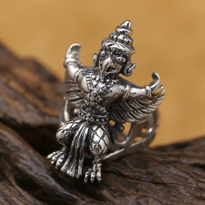 Винтажное тибетское 925 Серебряное кольцо Garuda Настоящее Стерлинговое Серебро на удачу тайское серебрянное кольцо Garuda кольцо на удачу