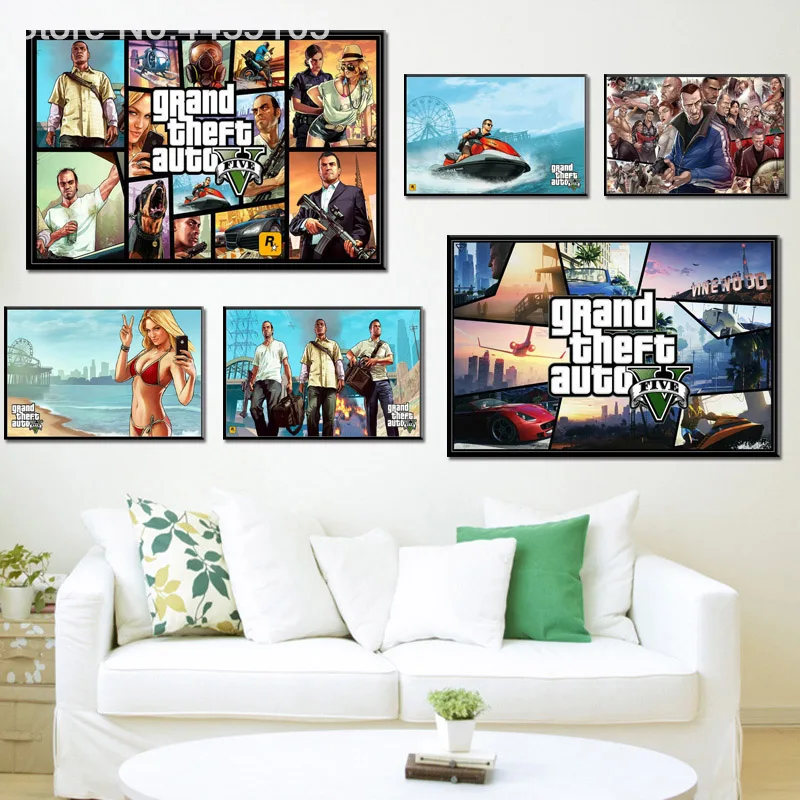 Grand Theft Auto V плакат видео игры GTA 5 сексуальные плакаты пляж и принты Холст Живопись стены Искусство украшение комнаты домашний декор