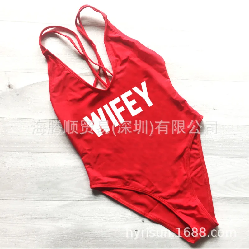 WIFEY слитный купальник с буквенным принтом женский высоким вырезом и низкой