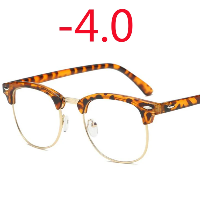 Leopard gold -4.0 Полуоправы студенческие очки для близорукости с градусами женские мужские очки для очков-0,5-1,0-1,5-2,0-2,5-3,0-4,0 до-6,0 - Цвет оправы: Leopard gold -4.0