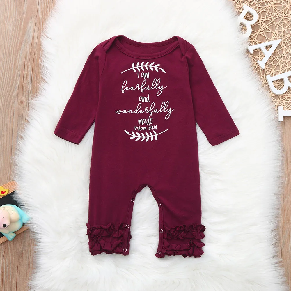 Newborn Baby Girl Clothes Long Sleeve Romper Jumpsuit LetterRuffles Outfits | Детская одежда и обувь