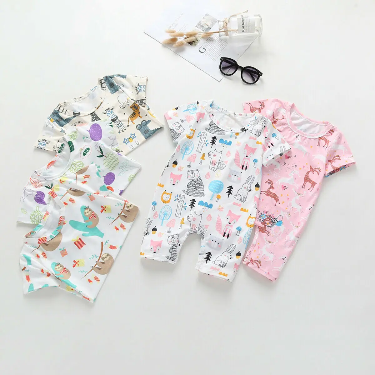 Комбинезон с короткими рукавами для новорожденных мальчиков и девочек цельный