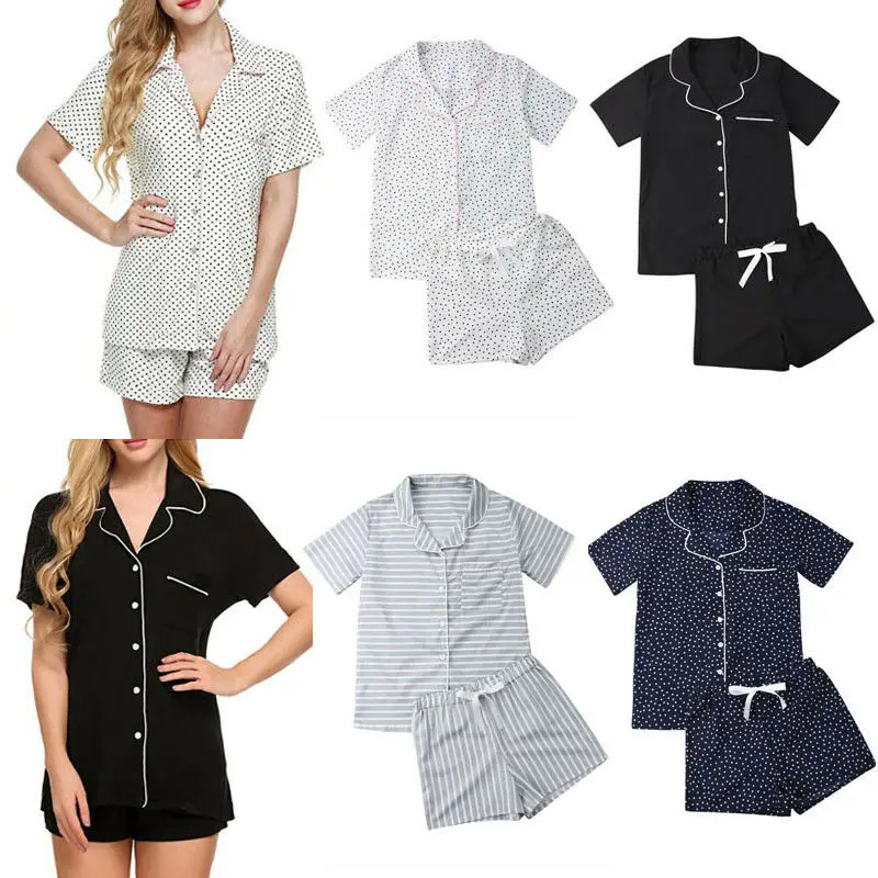 Summer Women's Pajamas Set Short Sleeves Sleepwear Tops+Pants Homewear Nightwear | Женская одежда